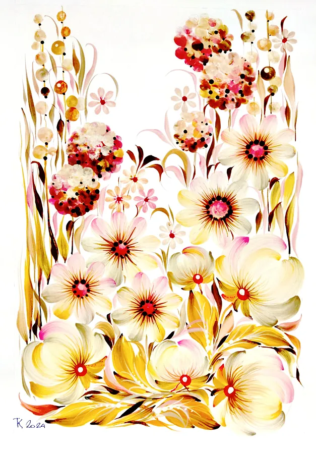 Image of Honey Multifloral by Tetyana Kostenko, size: 29,7х42 cm, made of gouache, PVA glue, Painting medium, part of the Flowers series